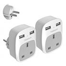 UK to European Travel Adapter 2 Pack, Schuko Grounded Euro EU Plug Adapter with 2 USB Ports for Most of Europe Spain Germany France Iceland Poland Russia and More (Type E/F)
