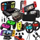 Orzly Accessories Bundle Compatible with Nintendo Switch - Geek Pack: Case & Screen Protector, Joycon Grips & Racing Wheels, Controller Charge Dock, Comfort Grip Case & More - JetBlack