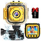 PROGRACE Children Kids Camera Waterproof Digital Video HD Action Camera 1080P Sports Camera Camcorder DV for Boys Birthday Learn Camera Toy 1.77'' LCD Screen