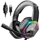 EKSA USB Gaming Headset for PC - Computer Headphones with Microphone/Mic Noise Cancelling, 7.1 Surround Sound Wired Headset & RGB Light - Gaming Headphones for PS4/PS5 Console Laptop