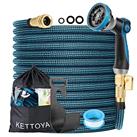 KETTOYA Expandable Garden Hose, Flexible Water Hose with 10-Pattern Spray Nozzle, Leak-Proof Retractable Heavy Duty Hose Pipe, 4-Layer Latex Core, Durable 3750D, Brass Alloy Connector, Kink-Free