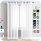 MRTREES Voile Sheer Curtains 2 Panels Linen Eyelet Voile Curtain Panel for Bedroom Living Room Patio