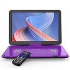 BOIFUN 17.5'' Portable DVD Player with 15.6 Large HD Swivel Screen, 6 Hours Rechargeable Battery, Support USB/SD Card/Sync TV and Multiple Disc Formats DVD Player, High Volume Speaker, Purple