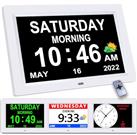 Auto Dimmable Calendar Day Clock Digital Photo Frame HD Display 12 Alarms Extra Large Impaired Vision Digital Clock with Non-Abbreviated Day & Month Alarm Clock