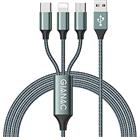 3 in 1 Multi Charger Cable [1.2M] Multiple USB Cable Nylon Braided with Micro USB Type C Lightning Cable Connector for iPhone, Android Galaxy, Huawei, Nexus, Nokia,LG, Sony, PS4