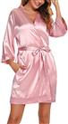 Vlazom Women's Satin Kimono Robe, Silk Lace Trim Dressing Gown Soft Wedding Party Bathrobe 3/4 Sleev