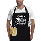 APRONPANDA King of The Grill Apron, BBQ Aprons for Men with Pockets, Christmas Gifts for Men Him Dad, Father's Day Gifts, Professional Cooking Chef Cotton Apron for Kitchen,Baking