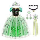 URAQT Elsa Costume, Elsa Anna Dress with Wand and Crown, Girls Princess Costume Dress Up, Fancy Dres