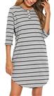 Vlazom Womens Nightdresses Soft Cotton Nightshirt Stripe 3/4 Sleeve Sleep Dress Sleepwear with Pocke