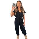 Crazy Fashion Jumpsuit for Women Tie Belted Waist V-Neck Harem Wide Leg Cuffed Dungarees Overalls Jo