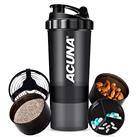 ACUNA Protein Shaker Bottle 600ml- 3 Layered Twist Off Cups For Pill & Supplement Storage - Steel Mixing Ball For Lump Free Smooth Shake- Easy To Clean Gym & Sports Shaker Bottle