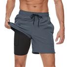 Arcweg Men's Swim Trunks Mens Swimming Shorts with Compression Liner Quick Dry Stretchy 2 in 1 Board Shorts with Zipper Pockets