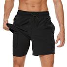 Arcweg Men's Swim Trunks Mens Swimming Shorts with Compression Liner Quick Dry Stretchy 2 in 1 Board Shorts with Zipper Pockets