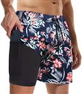 Suwangi Men's Swim Trunks Double Layer Beach Shorts Quick Dry Swimming Trunks Compression Liner 2 in 1 Swim Shorts Boxer Brief Waterproof Surfing Board Shorts