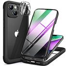Miracase Glass Case for iPhone 15 Case 6.1-Inch, Full Body Bumper Clear Back Cover and Built-in 9H Tempered Glass Screen Protector + Camera Lens Protector