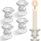 Clear Glass Candle Holder Set of 4- Aongray Taper Hexagonal