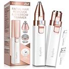 Facial Hair Removal for Women, Rechargeable Hair Remover, 2 in 1 Eyebrow Trimmer and Face Shavers for WomenHair Removal Device for Eyebrows, Peach Fuzz, Lips, Arms with Light