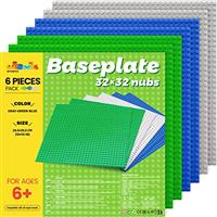 WYSWYG 6PCS Classic Base plates,10''x10'' Building Board BasePlate,Compatible with Lego and All Major Brands,Green, Grey, S003