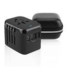 Wordwide Travel Adapter with Leather Carry Case, Universal Travel Adaptor International Travel Plug Smart 2USB C and 2 USB A Ports Wall Charger, AC Outlet Plugs Adapters for Europe, UK, US, AU (Black)