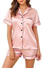 Lovasy Silk Pyjamas for Women Classic Satin Pyjama Set Button Down Ladies Pyjamas Two Piece Pjs for Women Sets Sleepwear Loungewear