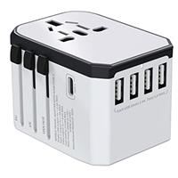 Travel Plug Universal Travel Adapter, International Plug Power Adapter with Smart Multi USB + Universal AC Socket, Worldwide All-In-One Travel Adapter