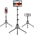 iPad Tripod Stand, with 65 inch Height Adjustable iPad Stand Holder & iPad Floor Stand with 360 Rotating iPad Tripod Mount for iPad Pro, iPhone, Kindle, and All 4.5-12.9 Inch-Screen Tablets