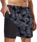 Suwangi Men's Swim Trunks Double Layer Beach Shorts Quick Dry Swimming Trunks Compression Liner 2 in 1 Swim Shorts Boxer Brief Waterproof Surfing Board Shorts