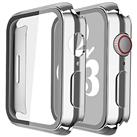 Piuellia 2 Pack Hard Case with Tempered Glass Screen Protector for Apple Watch Series 8 Series 7 41mm, Ultra-Thin Overall PC iWatch Protective Cover, 1 Blue + 1 Transparent