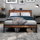 Double Bed Frames with Wooden Storage Headboard