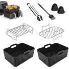 Air Fryer Accessories, Set of 8 Airfryer Accessories for Ninja Air Fryer Dual AF300UK AF400UK & Tower, Including Silicone Air Fryer Liners & Air Fryer Rack, Compatible with Oven Microwave