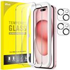 JETech Screen Protector for iPhone 15 Pro 6.1-Inch with Camera Lens Protector, Bubble Free, Easy Installation Tool, Tempered Glass Film, HD Clear, 3-Pack Each