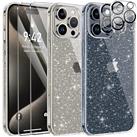 AROYI 5 in 1 Clear Glitter Case Compatible with iPhone 15 Plus Case with 2 Screen Protector and 2 Camera Lens Protector, Soft Bumper Sparkle Bling Women Girls Phone Case for iPhone 15 Plus 6.7