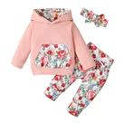 PATPAT Baby Girl Outfits Long-sleeve Hoodie Sweatshirt Floral Print Pants with Headband Set Baby Girl Clothes 95% Cotton