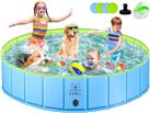 Dog Paddling Pool, Upgraded Foldable Pet Swimming Pool W Bath Brush, Indoor Outdoor Collapsible Kids bathtub, Kiddie Pool Children Ball Pits Doggie Wading Pool for Puppy Small Medium Large Dogs Cats