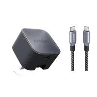 Anker Nano USB-C Wall Charger (30W) and USB-C to USB-C Cable (240W, Upcycled-Braided) Black Stone