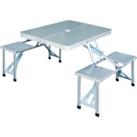 Outsunny Folding Camping Table and Chairs Set, Portable Picnic Table with Stools, Aluminium Outdoor 
