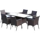 Outsunny 6-Seater Rattan Garden Furniture Dining Set 6-seater Patio Rectangular Table Cube Chairs Ou