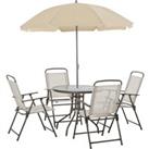 Outsunny Garden Patio Texteline Folding Chairs Plus Table and Parasol Furniture Bistro Set - Beige (