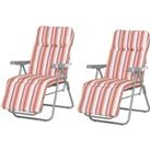 Outsunny Set of 2 Garden Sun Lounger Outdoor Reclining Seat Cushioned Seat Foldable Adjustable Recli