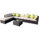 Outsunny 8pc Rattan Sofa Garden Furniture Aluminium Outdoor Patio Set Wicker Seater Table - Mixed Br