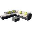 Outsunny 7-Seater Sofa Rattan Garden Furniture Aluminium Outdoor Patio Set Wicker Seater Table - Bla