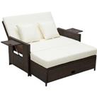 Outsunny 2 Seater Assembled Garden Patio Outdoor Rattan Furniture Sofa Sun Lounger Daybed with Fire 