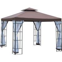 Outsunny 3 x 3(m) Patio Gazebo Canopy Garden Pavilion Tent Shelter with 2 Tier Roof and Mosquito Netting, Steel Frame, Coffee