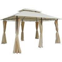 Outsunny Waterproof 4m x 3(m) Metal Gazebo Canopy Party Tent Garden Pavillion Patio Shelter Pavilion with Curtains Sidewalls Beige Aosom UK