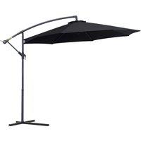 Outsunny 3(m) Garden Cantilever Parasol Patio Banana Hanging Umbrella Sun Shade with Crank & Tilt, 8 Ribs and Cross Base, Black Aosom UK