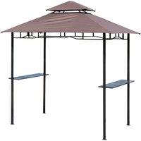 Outsunny 8 ft Double-Tier BBQ Gazebo Grill Canopy Barbecue Tent Shelter Patio Deck Cover - Coffee