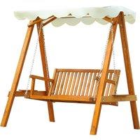 Outsunny 2 Seater Garden Swing Seat Wooden Swing Chair Outdoor Hammock Bench Furniture, Cream White