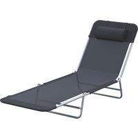 Outsunny Garden Lounger, Portable Outdoor Patio Sun Bed Chair, Adjustable Back Recliner, Lightweight, Light Black Aosom UK