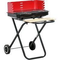 Outsunny BBQ Grill Charcoal Barbecue Grill Garden Foldable BBQ Trolley w/ Windshield, Wheels, Side Trays, Red/Black Aosom UK