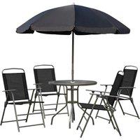 Outsunny 6 PCs Garden Patio Furniture Set Bistro Set Texteline Folding Chairs +Table +Parasol (Black)